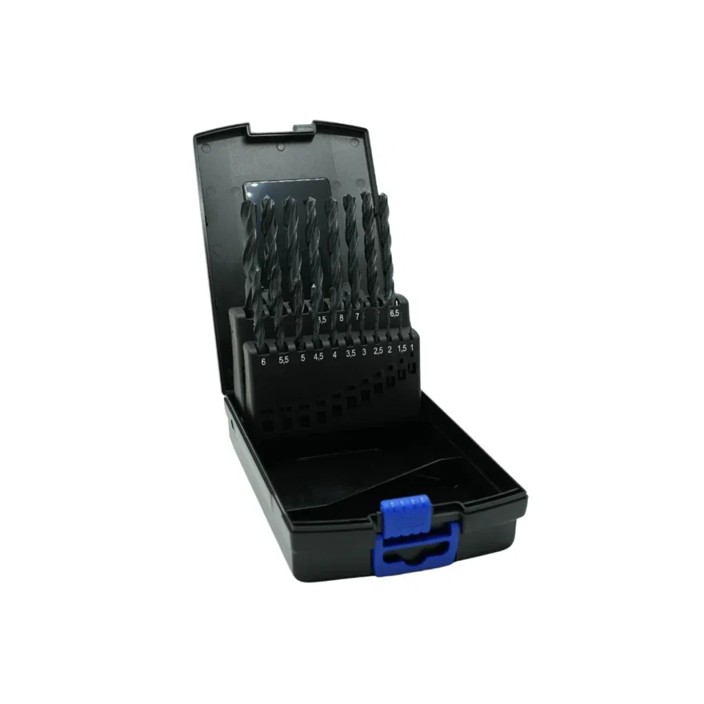 Een metaalborenset met 19 rolgewalste metaalboren