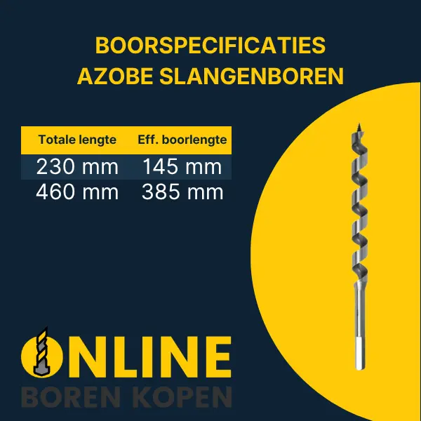De totale lengte en effectieve boorlengte van een slangenboor voor hardhout